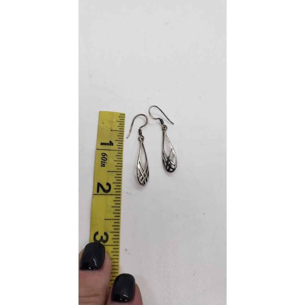 Vintage Y2K Sterling Silver Celtic 925 Earrings hooks Beaded Long Dangle - Picture 5 of 5